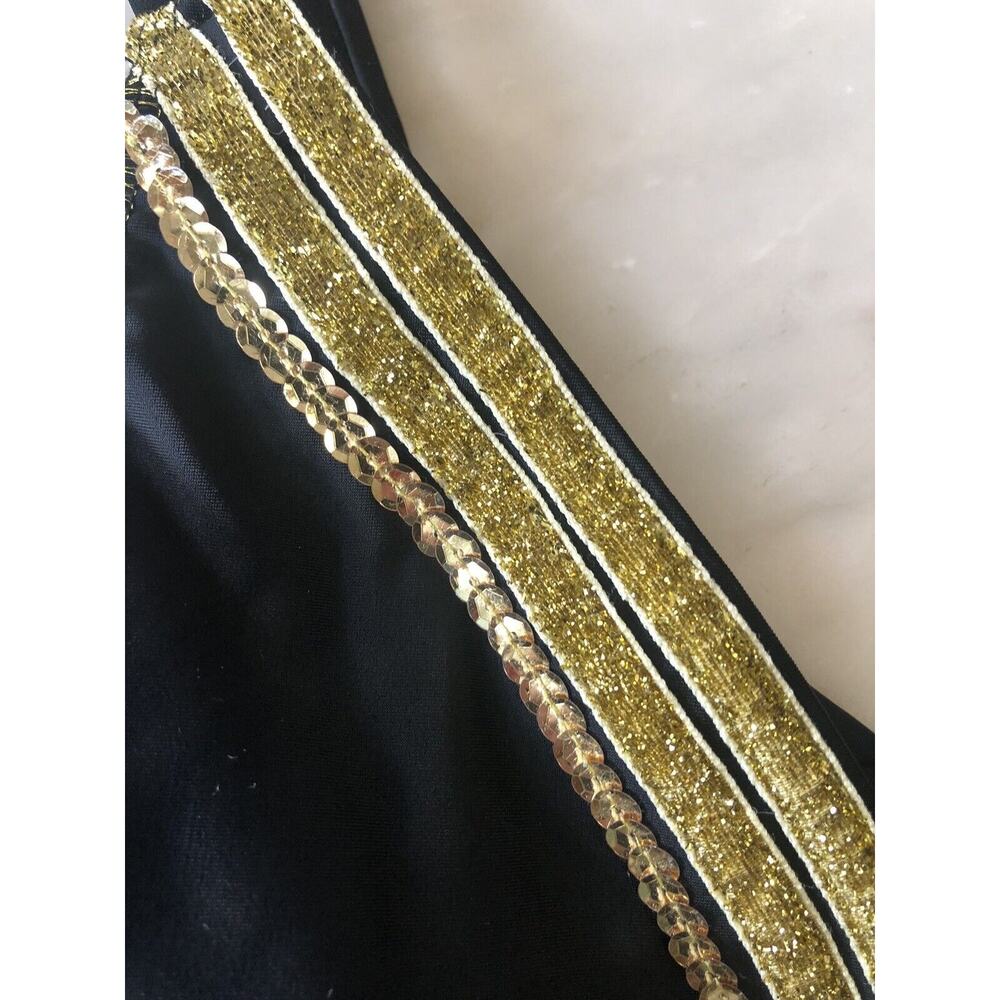 ADG Angel De La Guarda One Piece Plunge Black Gold Sequin Swimsuit Shimmer Sz M - Picture 2 of 6